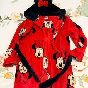 Minnie Mouse Disney Black and Red Hooded Robe with Character Design